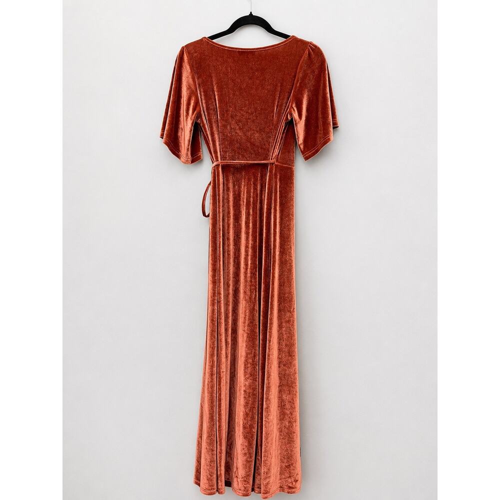 Baltic Born Velvet Wrap Maxi Dress Rose Bronze Flutter Sleeve XS - Picture 2 of 4